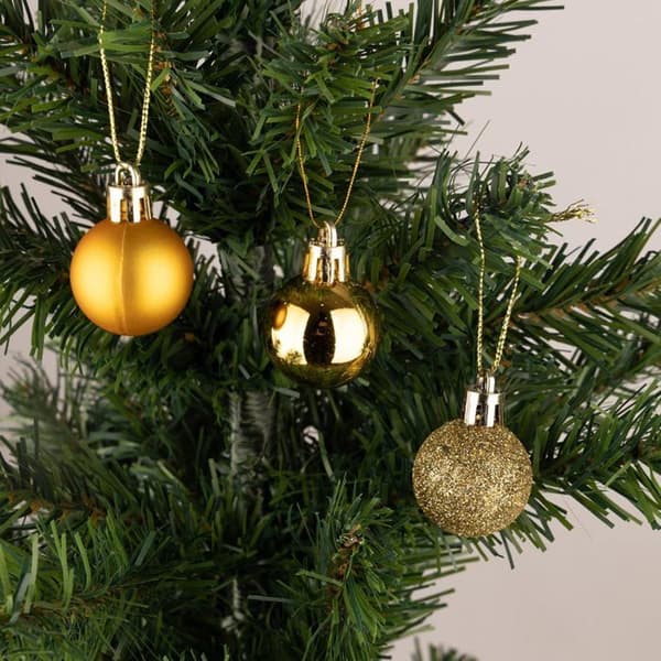 Sett med 24 knusesikre gulljulekuler - 30 mm - Hengende julepynt - Blank, Matt, Glitrende