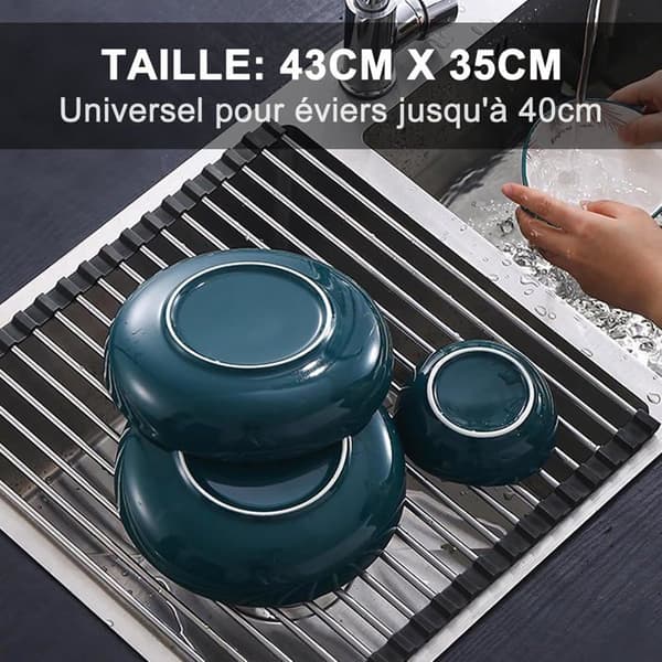 Opvaskestativ, foldbart opvaskestativ til vask, opvaskestativ i rustfrit stål, 43x35 cm, multifunktionelt opvaskestativ, sort