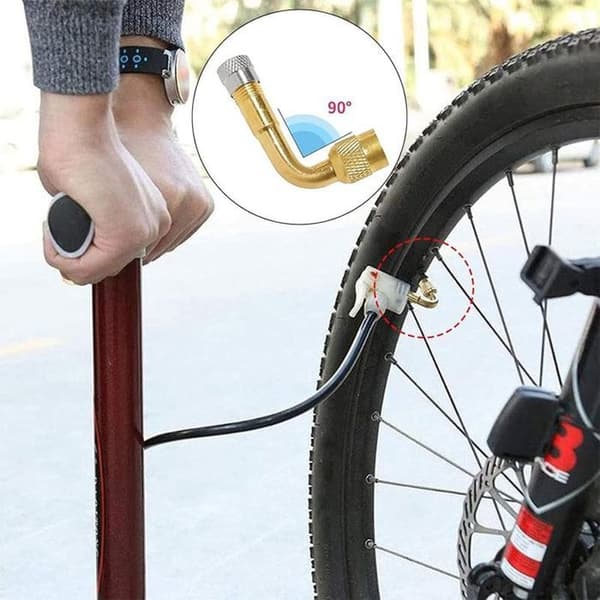 2 stycken 90 graders däckventilförlängare i koppar, cykeluppblåsningsmunstycke med backventil för skoter, adapter