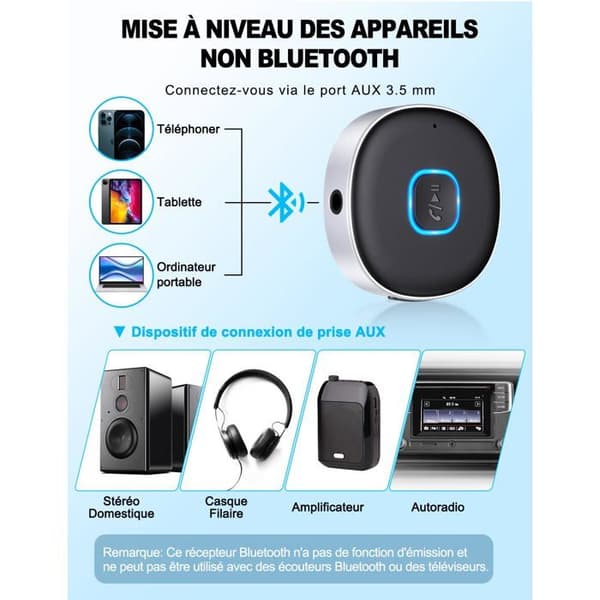 Auton Bluetooth-vastaanotin, Bluetooth-sovitin 5.3 Jack, 3.5mm AUX Bluetooth-vastaanotin handsfree-puheluilla, kaksoisliitäntä