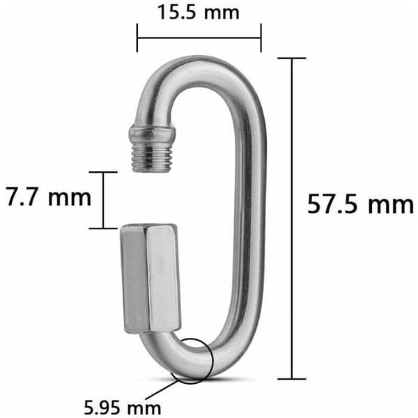10 stk. M6 gevind hurtigforbindelsesringe i 304 rustfrit stål, 280 kg bæreevne, oval D-ring skruekarabin, kraftig