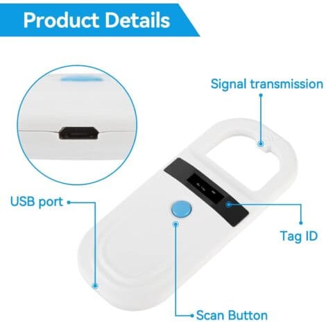 Kæledyrs-ID-læser, bærbar genopladelig RFID-chipscanner til kæledyr