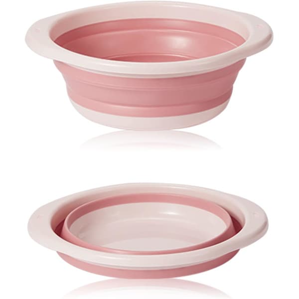 Hopfällbart diskho, vikbar diskho, multifunktionell medelstor vikbar rund diskho, platsbesparande bärbar vikbar skål, rosa