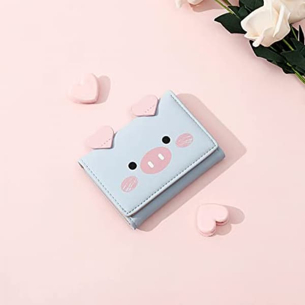 Kawaii pung til piger sød gris damepung kortholder seddelholder, gris blå