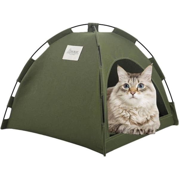 Tipi Chat, Husdjurstältbo, Vikbart Hundbo, med Golvmatta, Halvstängt Katttält (Grön-L)