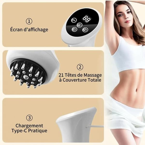 4-i-1 Elektrisk Anti-Cellulit Lymfmassageapparat - Kroppsskulptering Mikroström Rött Ljus Värme & Vibration - Bristningar