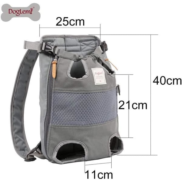 Grå hundebæretaske til front 25x40 cm – lærred og net, til kæledyr op til 12 kg