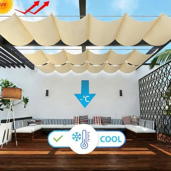 Infällbart vågformat solsegel, rektangulär vattentät skuggduk/nät, UV-solskydd 1x3m, krämvit x 3 m Crème