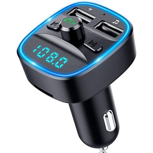 Bluetooth FM-sender, Bluetooth 5.0 Bilradioadapter MP3-spiller Trådløst håndfrisett, med doble USB-porter 5V/2.4A &