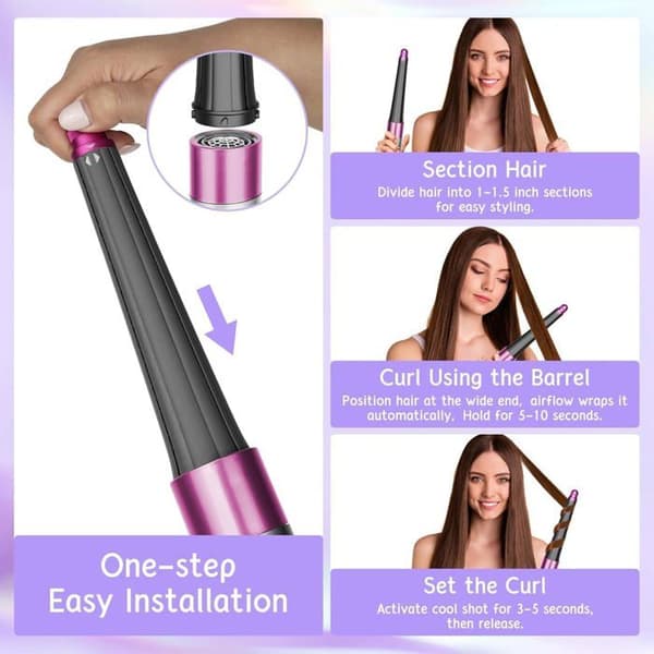Lang krølltangfeste for Dyson HS01 HS05, 20-36 mm, konisk design, krølltønner, festedeler, roserød