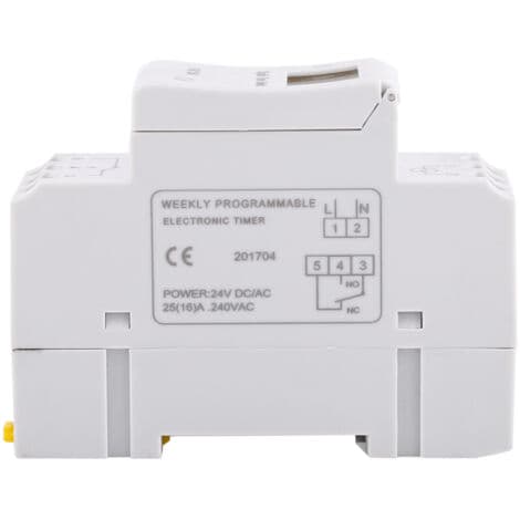 Programmerbar elektronisk timer med 16 ON/OFF-indstillinger – AC/DC 12/24V – Strøm 15A – Effekt 3000W – DIN-skinne – DC24V