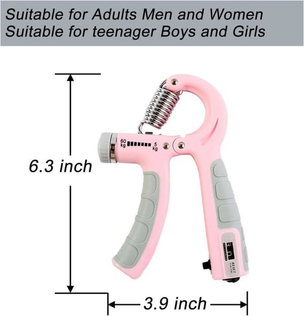Håndgrebstræner, tæller, underarm, finger, håndled, grebsøvelse, 5-60 kg, pink