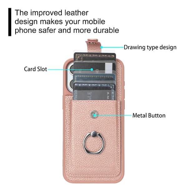 Läderfodral med kortplatser för iPhone 16 15 Pro Max iPhone15 iPhone16 Plus Metallringhållare Plånboksbaksida iPhone16Plus Beige iPhone16Plus