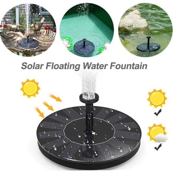 1.5W Utomhus Solfontän med Vattenpump och 7 Munstycken, Utomhus Fågelbad, Damm, Uteplats