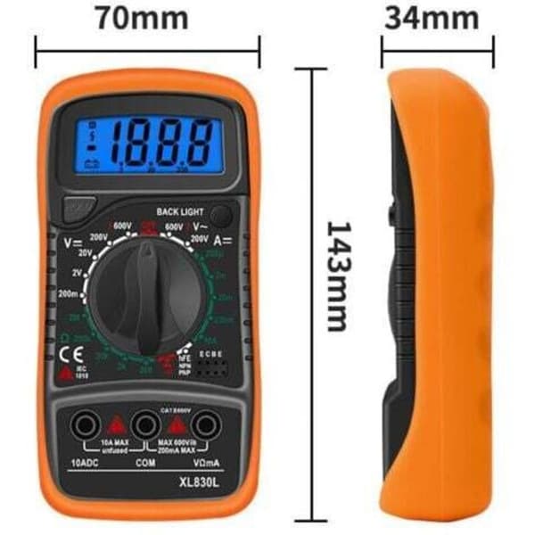 XL830L 2000 tællende digitalt multimeter, strøm, spænding, AC/DC-modstand, summer, transistor, voltmeter, amperemeter, med baggrundsbelyst LCD-display