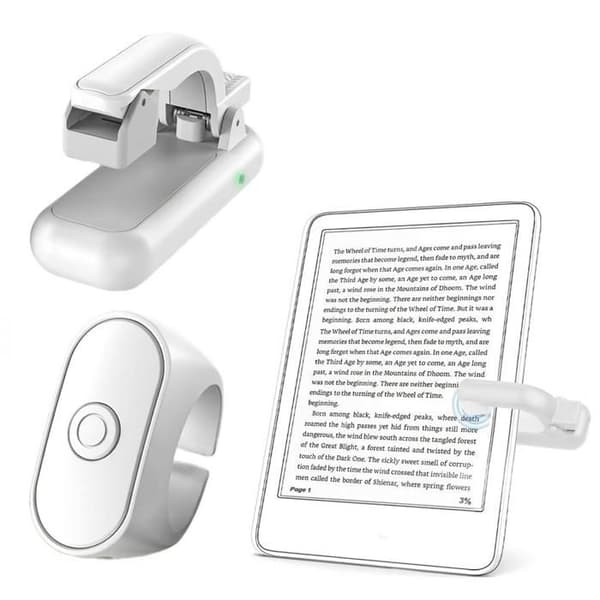 Sidevender for Kindle Paperwhite/Scribe/Oasis, Trådløs RF-fjernkontroll for iPhone, iPad, Android-nettbrett, E-lesere - Hvit