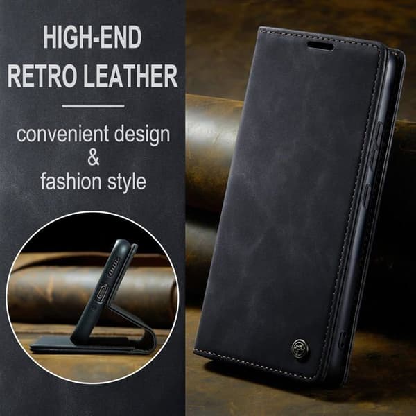 Cover til Xiaomi Redmi Note 14 4G Premium Læder Flip Etui Pung Kortpladser Magnetisk, Sort Black Redmi Note 14