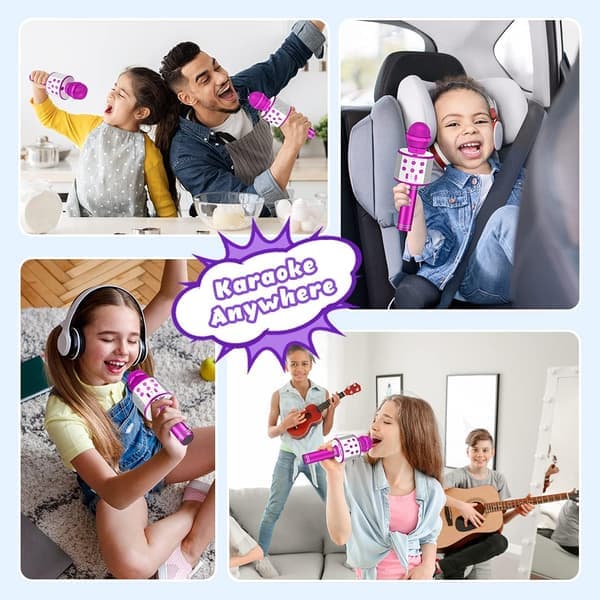 Trådløs Bluetooth-mikrofon for barn, karaokemikrofon for Android/iPhone/iPad/Sony/PC - Beste gaver til jenter/gutter i alderen 4-12 år (rosa)