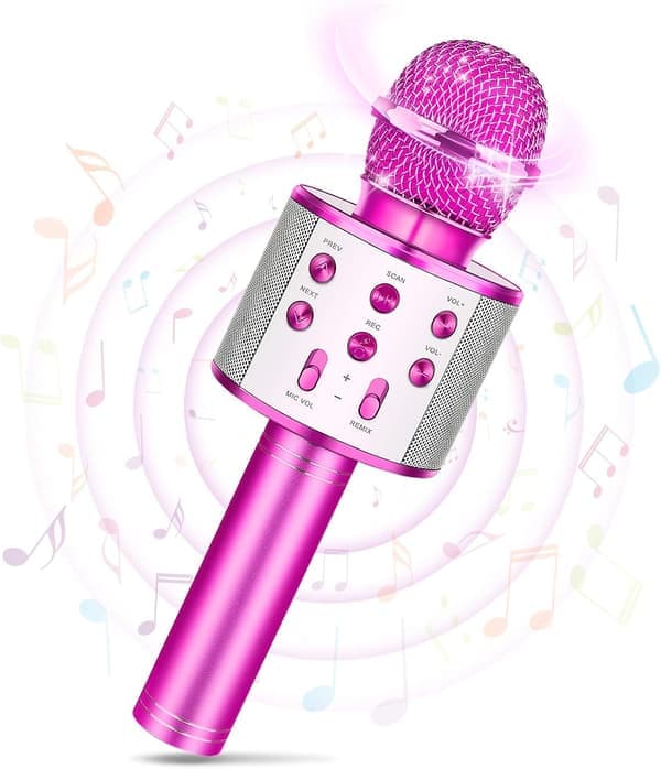 Trådløs Bluetooth-mikrofon for barn, karaokemikrofon for Android/iPhone/iPad/Sony/PC - Beste gaver til jenter/gutter i alderen 4-12 år (rosa)