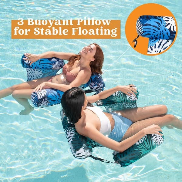 Oppustelig poolstol til voksne, vandflåde med luftpumpe til poolfest, svømmeafslapning Lyseblå Bladmønster Light blue Leaf pattern