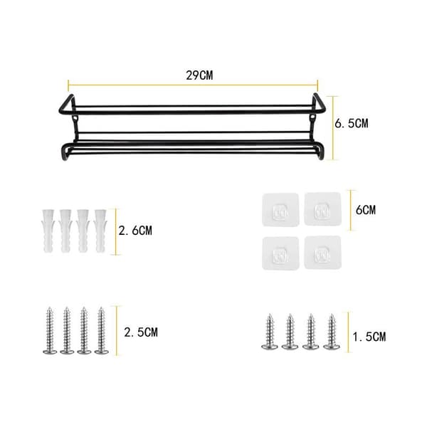 Metallinen mausteteline 29x6.5x6.5cm – Pitää 6 pulloa – Ei vaadi porausta – Ruosteenkestävä