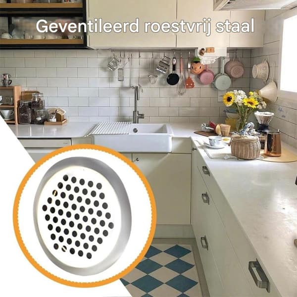 Cirkulær ventilationsrist i rustfrit stål, 35 mm net, til køkken, badeværelse, skab, sæt med 4