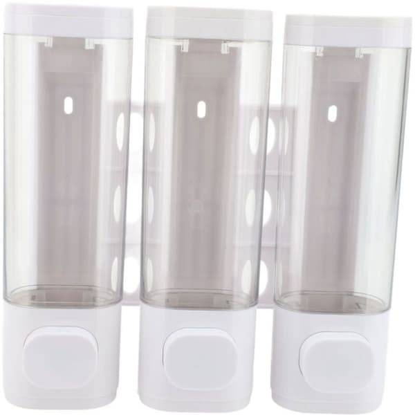 3-i-1 300 ml tryckbar tvåldispenser, väggmonterad för badrum, dusch, schampo, balsam