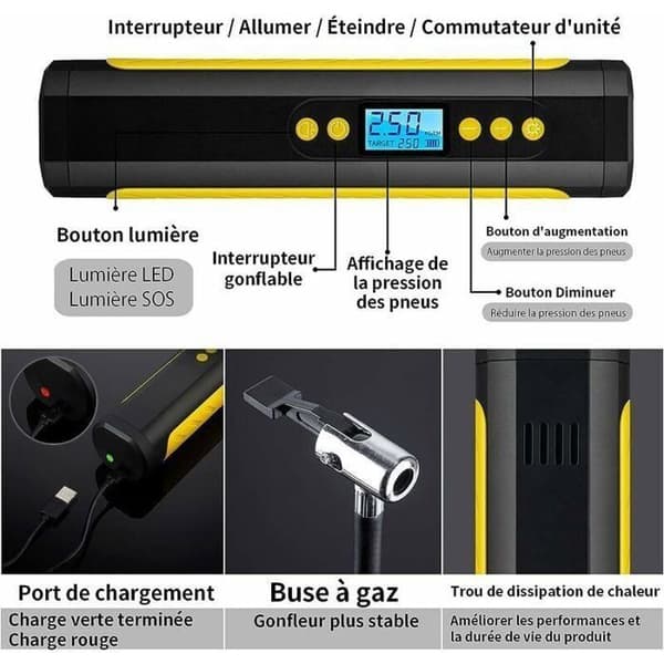 140PSI Genopladelig Bærbar Luftkompressor, Trådløs Elektrisk Dækpumpe til Biler med Digitalt LED Display