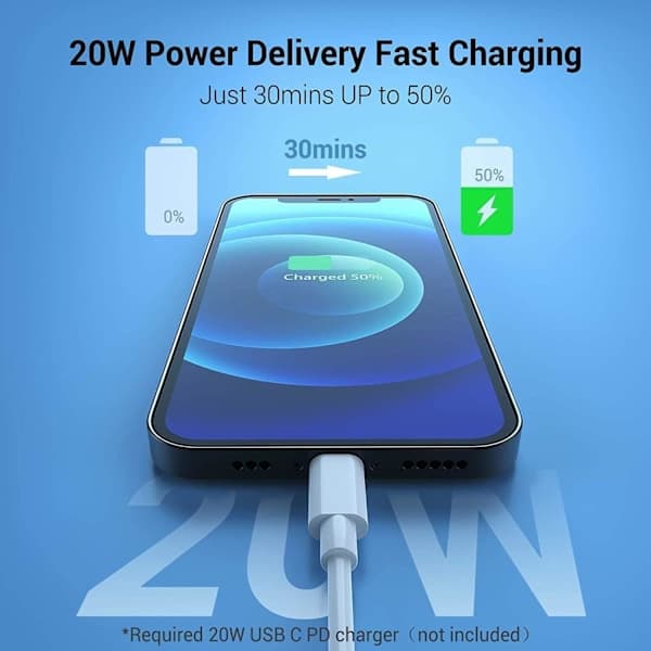 iPhone 20W pikalatauskaapeli 2 kpl USB-C–Lightning-kaapeli (2m) pikalataus