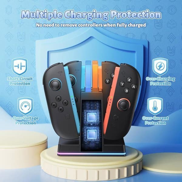 RGB-kontrollerlader kompatibel med Switch, 2FASTSNAIL Ladestasjon for Joycon 2, Tilbehør til Switch 2, 9 moduser