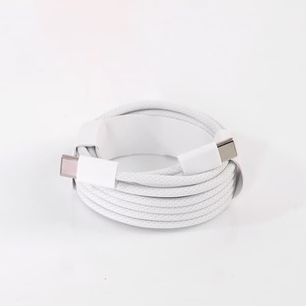 USB-C til USB-C-kabel 2 meter – Hurtiglading for iPhone 15, Samsung, iPad, bærbar PC – Hvit ladekabel