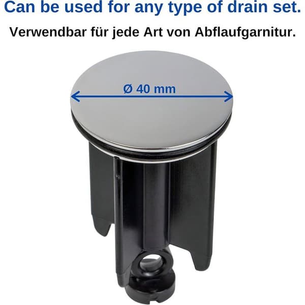Universal håndvaskprop Ø 40 mm, forkromet afløbsprop, rustfri og vandtæt badekarafløb