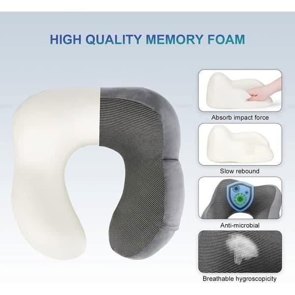 Resekudde, Memory Foam Resekudde, Sovmask, Öronproppar, Transportväska Ingår, Grå