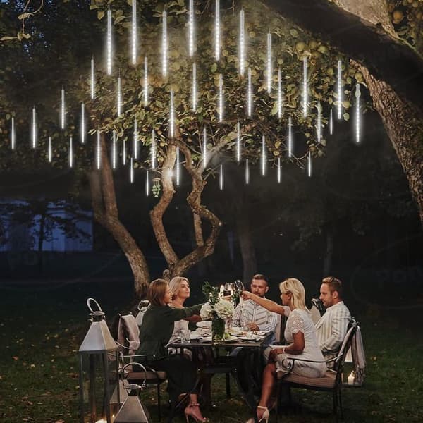 Solcellelys for Meteorregn, IP65 Vanntette Julelys med 50 cm Rør, 10 Rør, 240 LED, Hvit