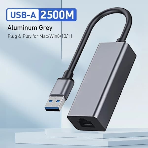 2500 Mbps USB-C til Ethernet-adapter, RJ45 netværkskort til bærbar computer Xiaomi Mi Box S Nintendo Switch, Gigabit i aluminium 2500 Mbps USB-A 2500Mbps USB-A