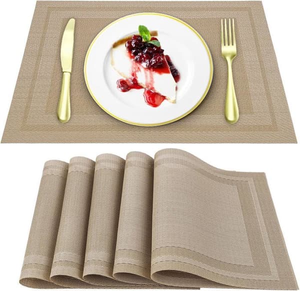 Sett med 5 varmebestandige og vaskbare PVC-bordbrikker