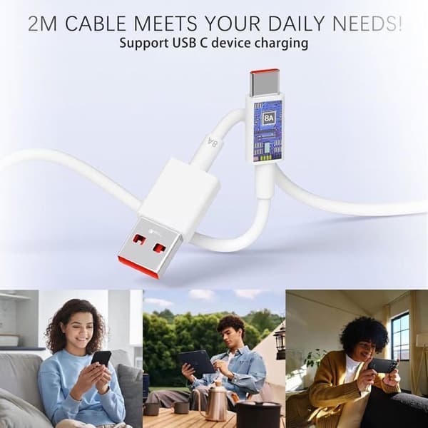 67W USB-snabbladdare - Xiaomi - Redmi Note 13 Pro - 2M-kabel - Överspänningsskydd - Vit Power: 67W C