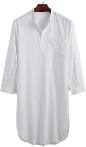 Bløde bomuldspyjamas til mænd, pyjamastop, lette bløde bomuldspyjamas, langærmede pyjamas, halvknappet hjemmehospitalstøj, XL Hvid XL White XL