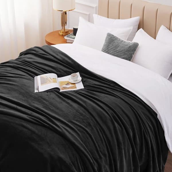 Mikrofiber Flonel Fleece Tæppe, 150x200cm Sort Sofatæppe, 2-Personers Sengetæppe