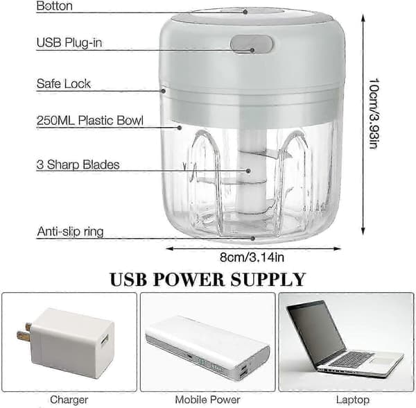 Elektrisk hackare Vitlök Lök Hackare Frukt Kött Multi Hackare Med USB-laddning 250ml Grön