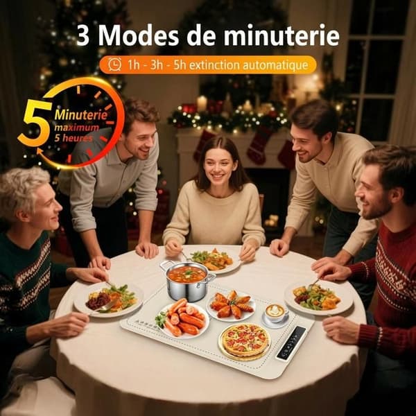 Rullbar skrivbordsvärmematta för mat - Värmematta med timer och 4 temperaturinställningar.