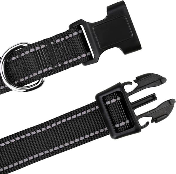 Hundehalsbånd, justerbart klassisk reflekterende nylonhalsbånd egnet til små hunde, sort, 2,0 cm bredde (S, 30-40 cm)
