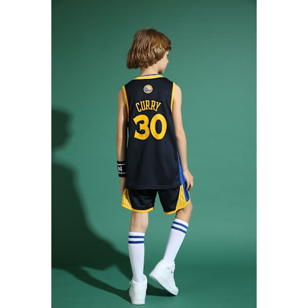 Stephen Curry #30 Basketbollströja Set Warriors Uniform för Barn och Ungdom Black (140-150CM)