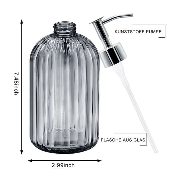 Sæbedispenserflaske i glas med pumpe, 414 ml genopfyldelig væskedispenser til badeværelset, grå
