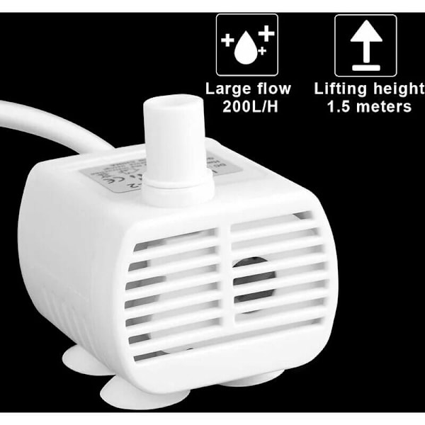 Mini Submersible Vattenpump, Uppgraderad Ultraljudsstyst 3W Fontänpump, 200L/H USB Kattvattenfontänpump för Akvarium, Statyer och Hydroponics DC 3.5-