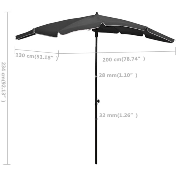Trädgårdsparasoll med stång 200x130 cm Antracit