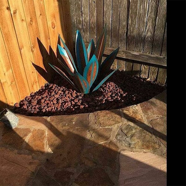 Tequila Ornament Rustik Metall Agave Växt Skulptur Heminredning Rustik Handmålad Metall Agave Trädgårdsdekoration Gräsmatta Dekoration, 21 tum/55 cm, Blå
