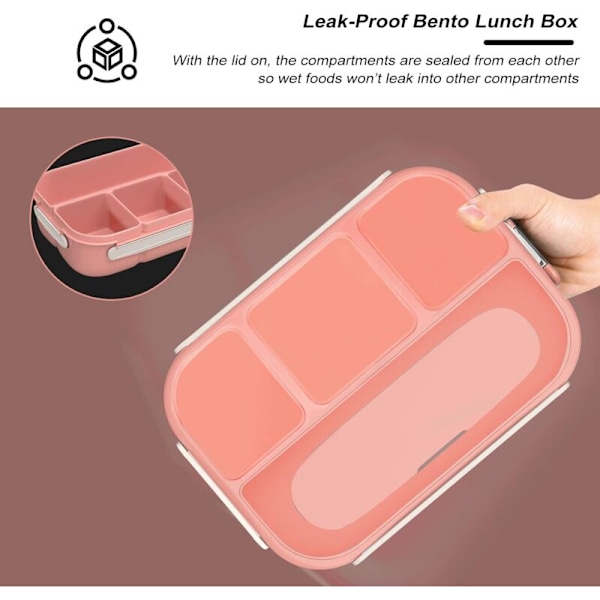 Bentobox för Vuxna och Barn, Bento Lunchbox med 4 Fack och Skedar 1000ml Läcksäker Matförvaringslåda för Skola, Arbete, Resor BPA-Fri 1st (R