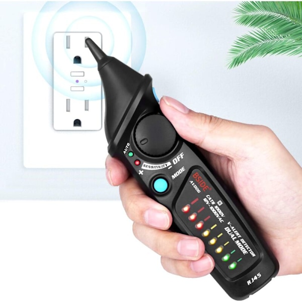 AVD06 Spänningsdetektor utan kontakt NCV AC Spänningstestare 12 till 1000V Auto & Manuellt Läge Justerbar Känslighet med Färgad LED-indikator & Varningslampa
