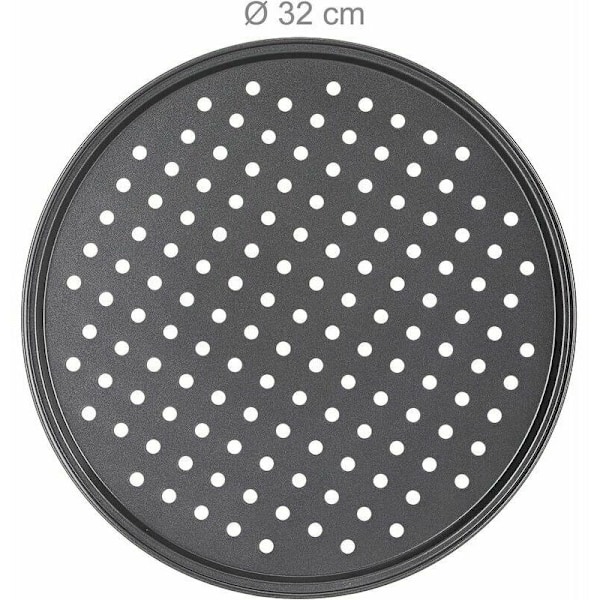 Ternel Set med 2 Runda Perforerade Icke-Klibbiga Kolståls Pizzaplattor Svart Ø 32 cm
